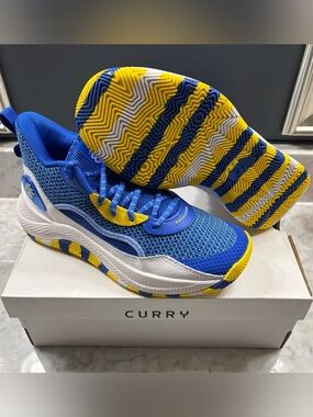 Under Armour Curry 3Z 24 Big Kids 6Y Youth Basketball Shoe Lace Up Blue Yellow